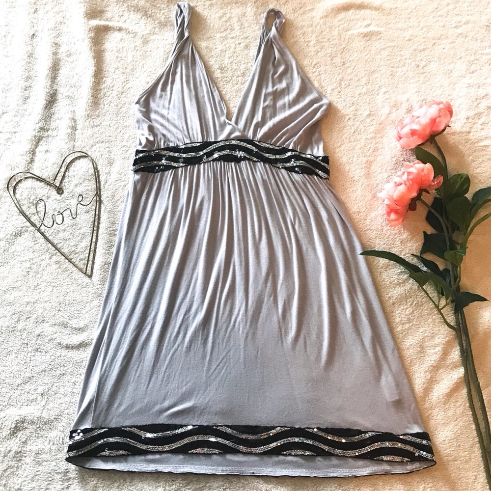 Triangle Top Grey Sequined Dress